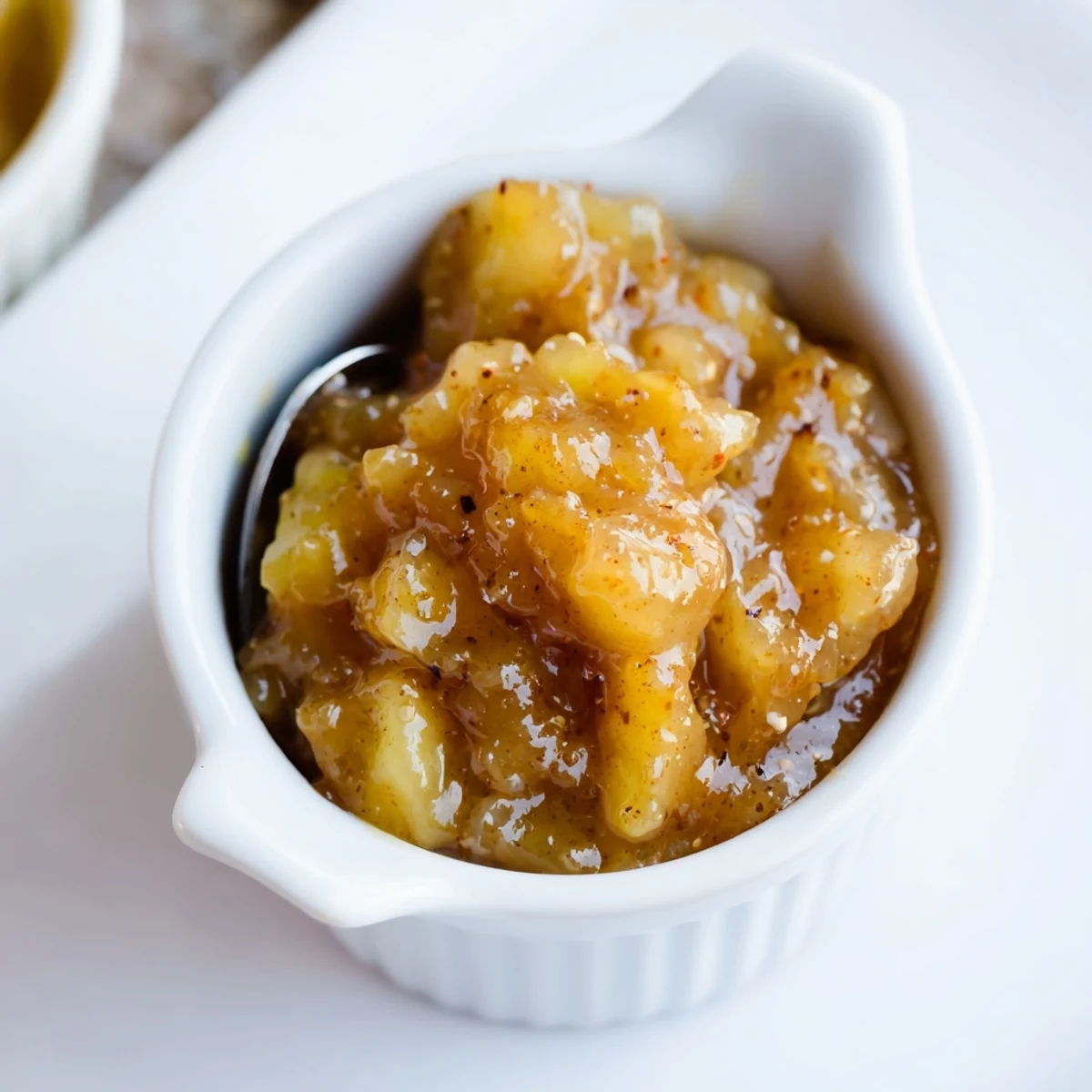 Fall Caramel Apple Jam glistening in jars, golden chunks, warming cinnamon aroma
