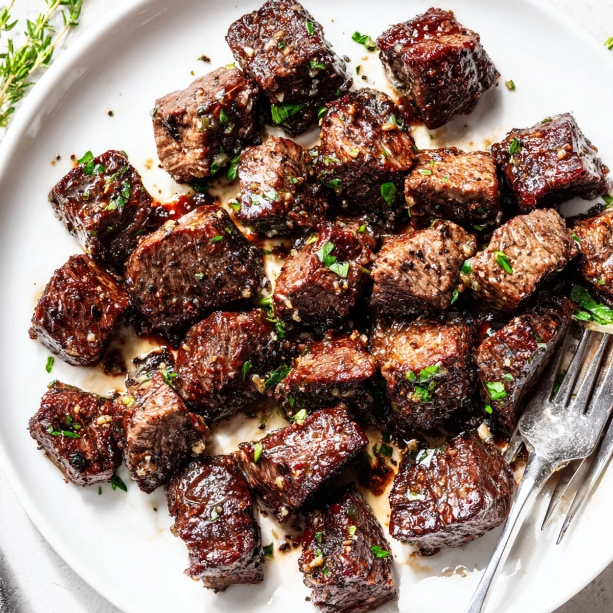 Pan-seared Garlic Butter Steak Bites with smoky paprika crust and fragrant garlic.