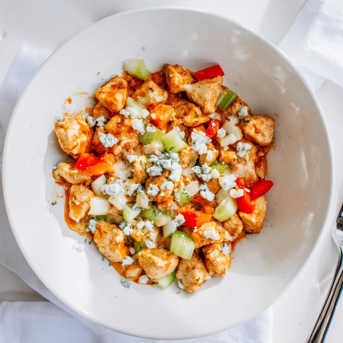 Served over cauliflower rice, Keto Buffalo Chicken Skillet offers spicy, creamy comfort.