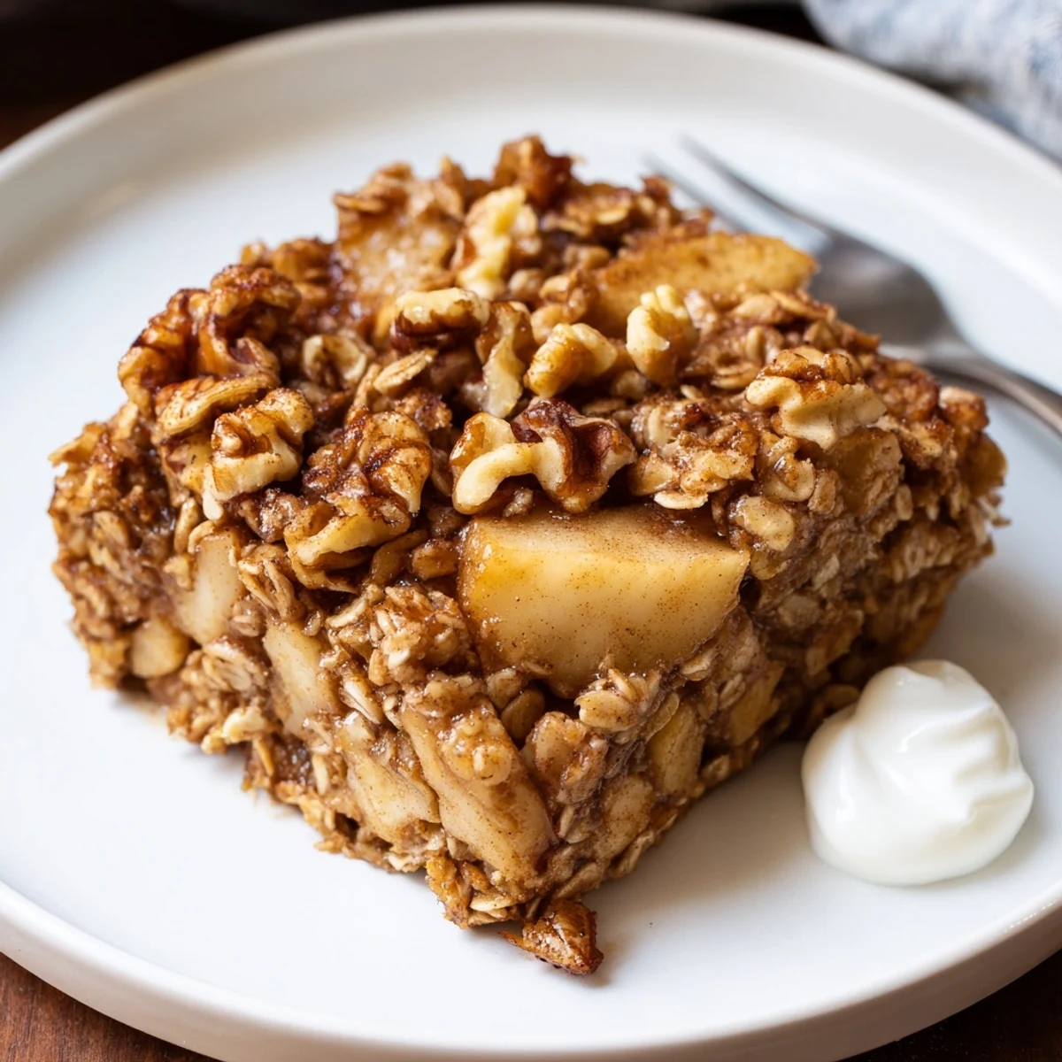 Family style pan of Delicious Apple Cinnamon Oatmeal Bake Recipe For Mornings, nutty aroma