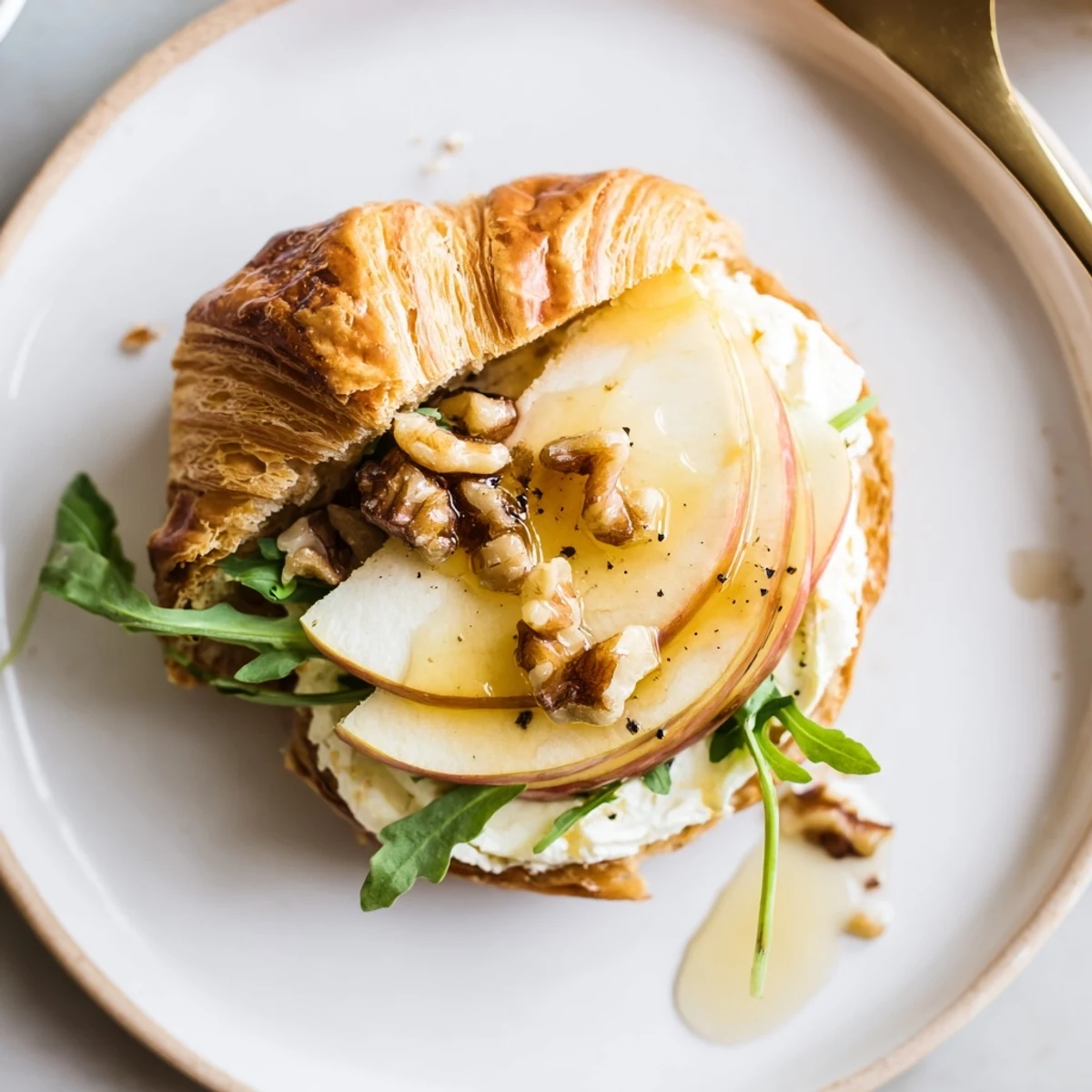 Toasted Apple Goat Cheese Croissant Sandwich served warm for elegant brunch or light lunch