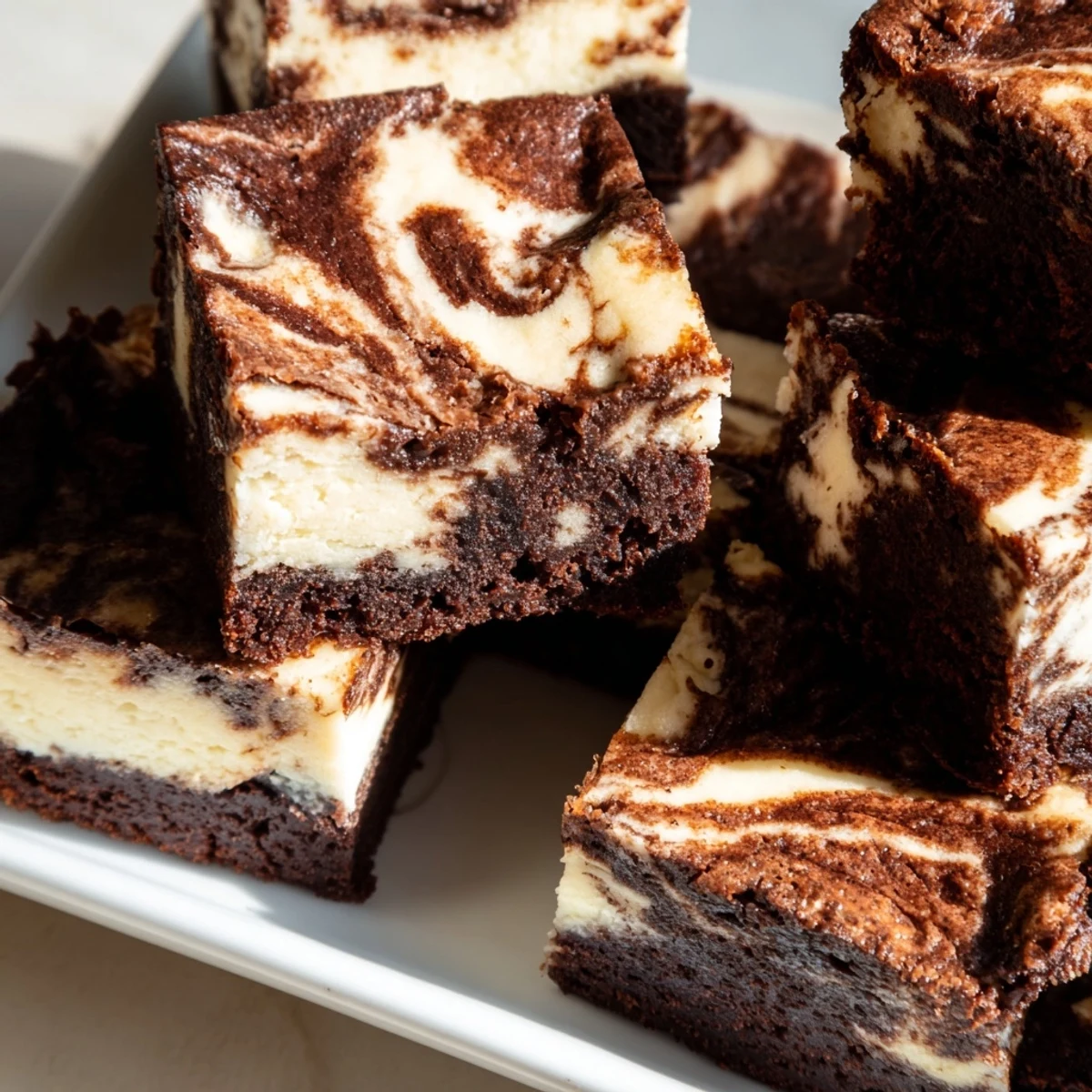 Rich chocolate sourdough cheesecake brownie bars with golden edges and marble vanilla cheesecake topping