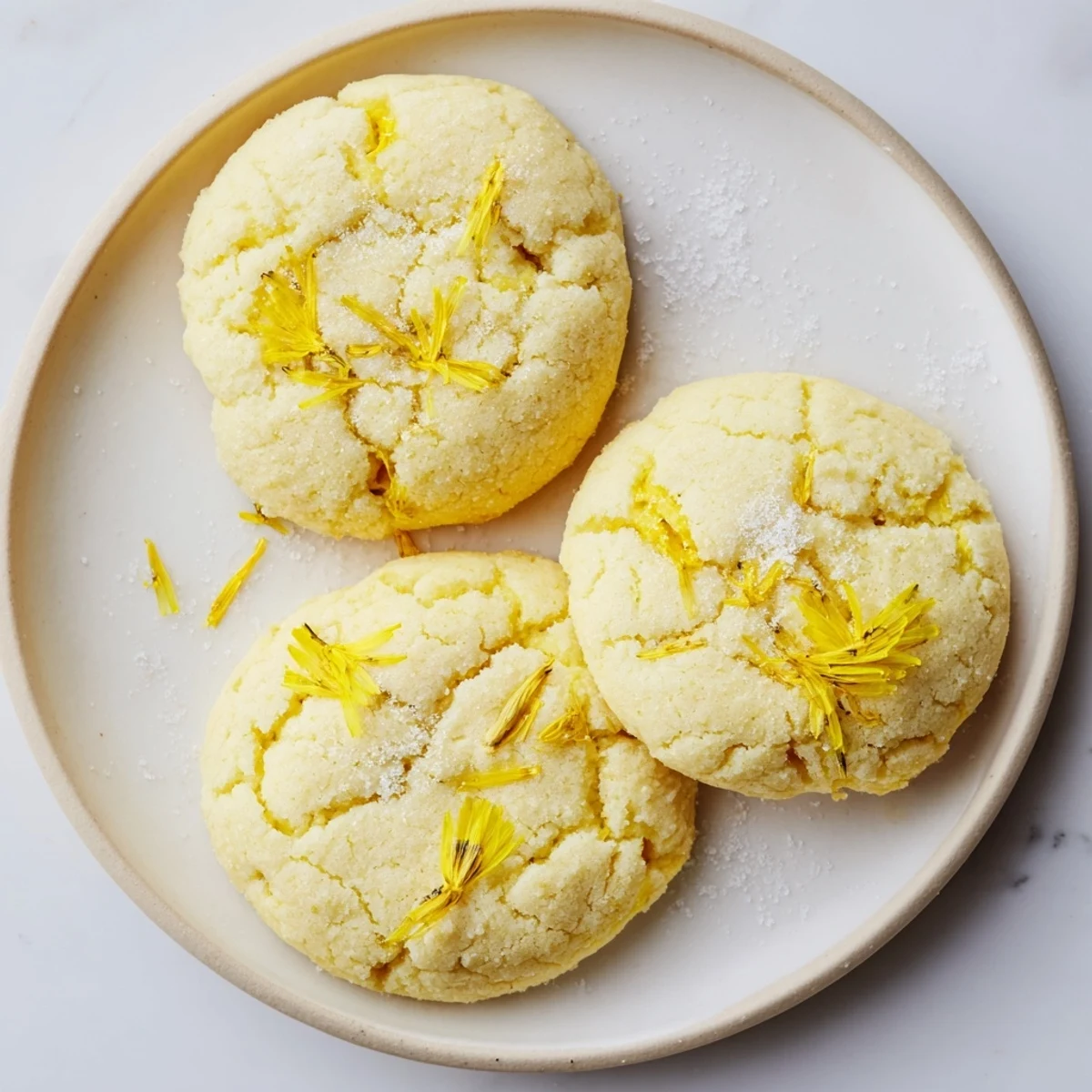Plated Magical Dandelion Cookies Recipe with lemon zest, perfect for afternoon tea