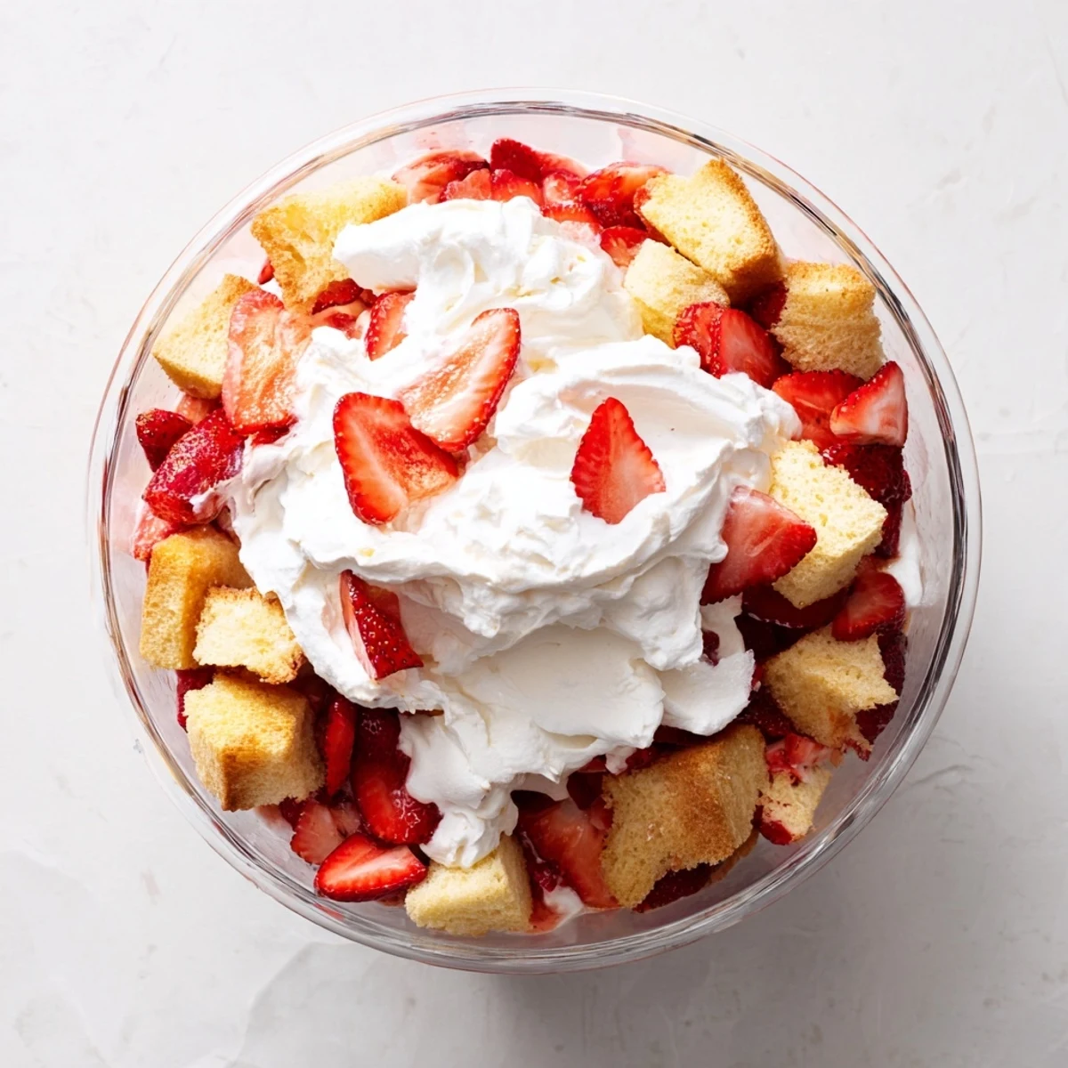 Elegant strawberry shortcake trifles with sweet red fruit layers cream topping and golden baked shortcake pieces