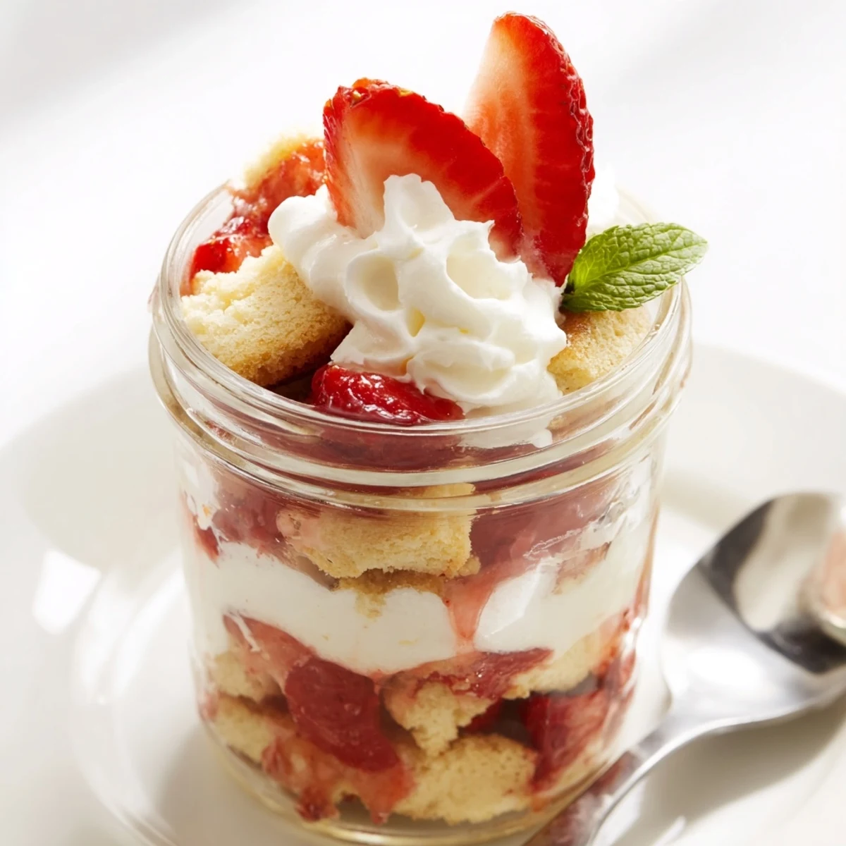 Strawberry Shortcake Trifles layered in glasses with juicy berries and fluffy cream