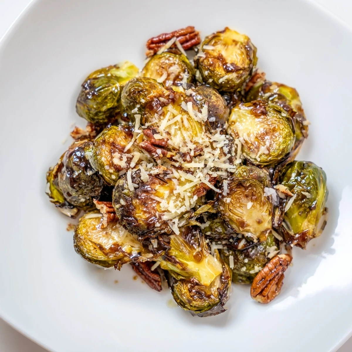 Golden roasted Honey Balsamic Brussels Sprouts glazed with sweet sticky caramelization.
